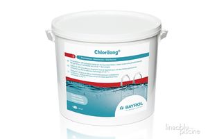 Compressa di cloro a lenta dissoluzione da 250g con alto contenuto di cloro attivo per la disinfezione permanente dell'acqua della piscina.